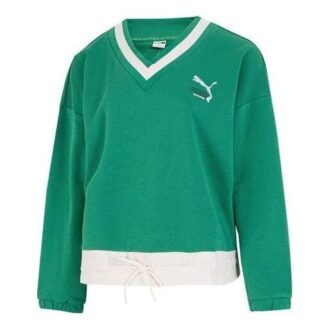 Sudadera con cuello en V y logo para mujer, color verde