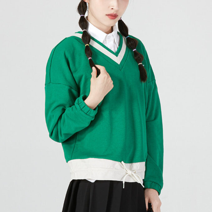Sudadera con cuello en V y logo para mujer, color verde