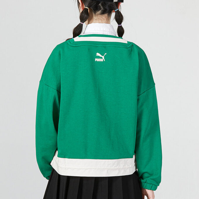 Sudadera con cuello en V y logo para mujer, color verde