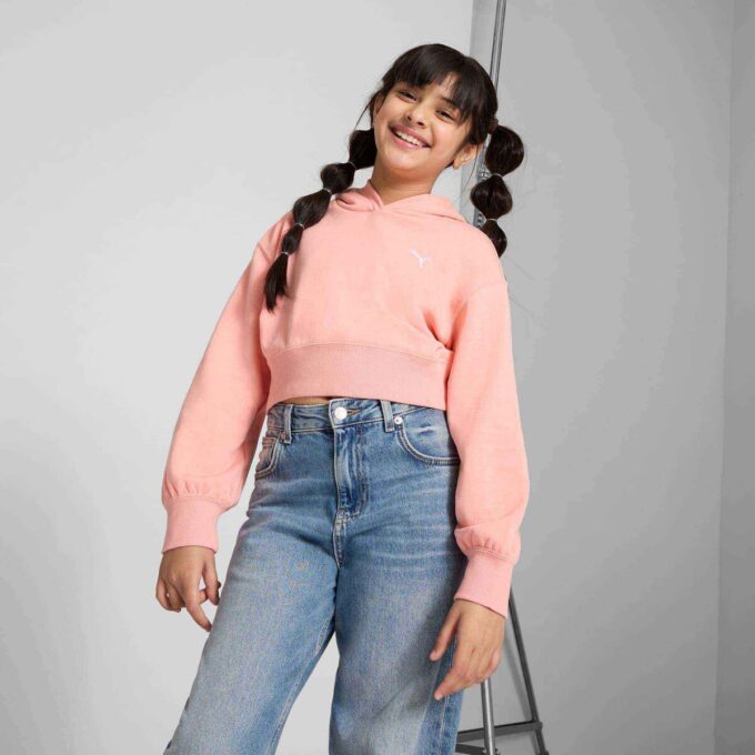 Sudadera corta con capucha para niños grandes con elementos esenciales de armario