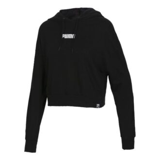 Sudadera corta con capucha y logo para mujer, color negro