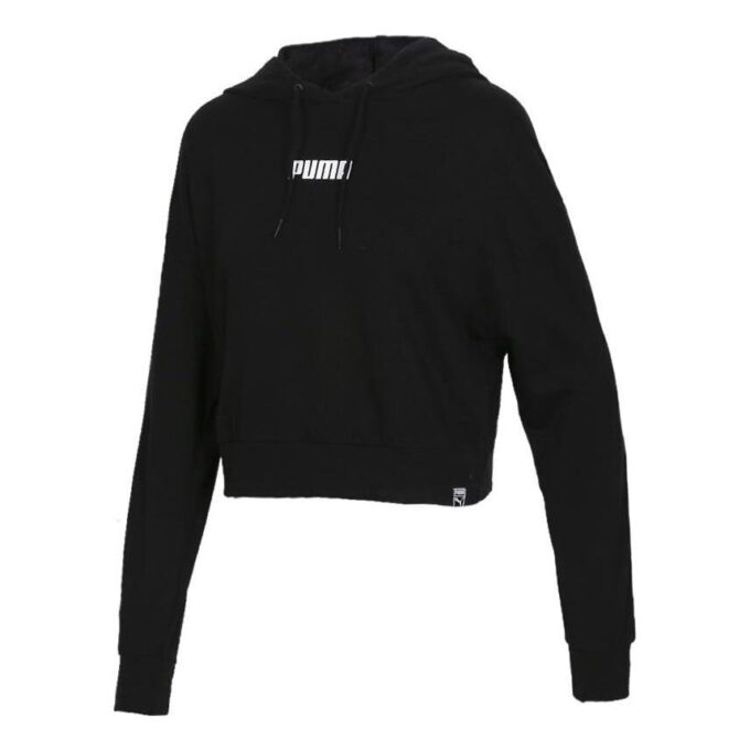 Sudadera corta con capucha y logo para mujer, color negro