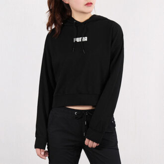 Sudadera corta con capucha y logo para mujer, color negro