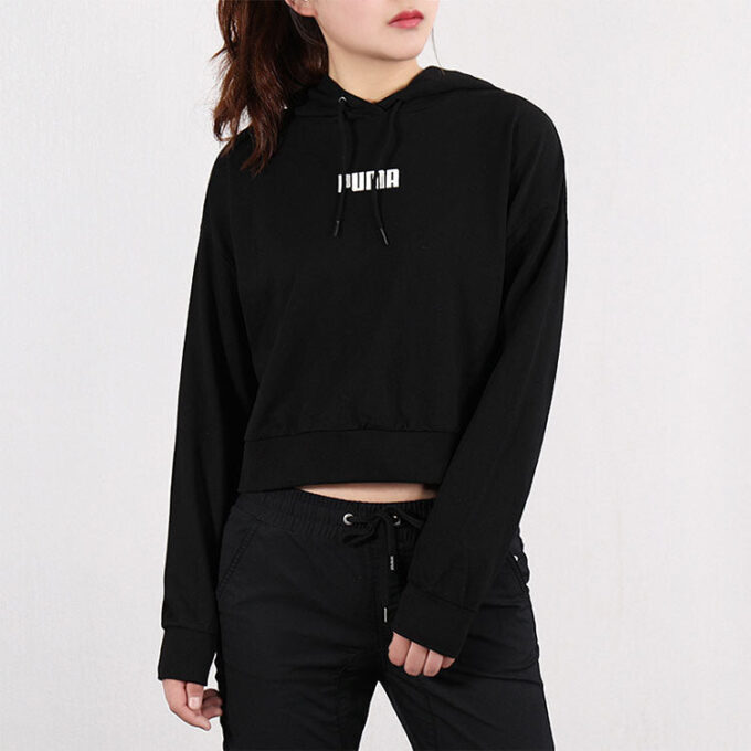 Sudadera corta con capucha y logo para mujer, color negro