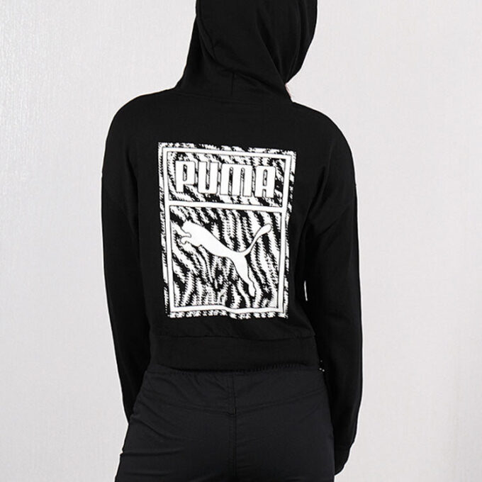 Sudadera corta con capucha y logo para mujer, color negro