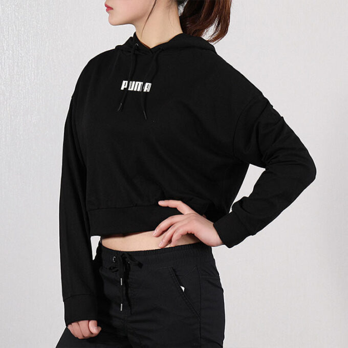 Sudadera corta con capucha y logo para mujer, color negro