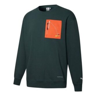 Sudadera de cuello redondo con bolsillo PUMA x Roaringwild “Verde oliva y naranja”