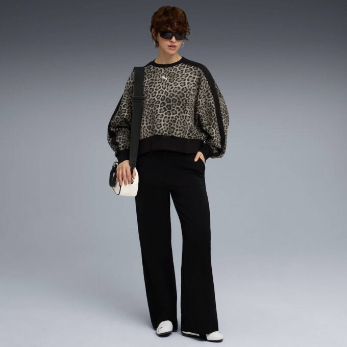 Sudadera de cuello redondo con estampado animal T7 Leopard Luxe para mujer Sudadera de cuello redondo con estampado animal T7 Leopard Luxe para mujer