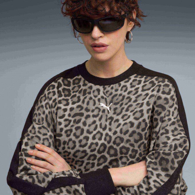 Sudadera de cuello redondo con estampado animal T7 Leopard Luxe para mujer Sudadera de cuello redondo con estampado animal T7 Leopard Luxe para mujer