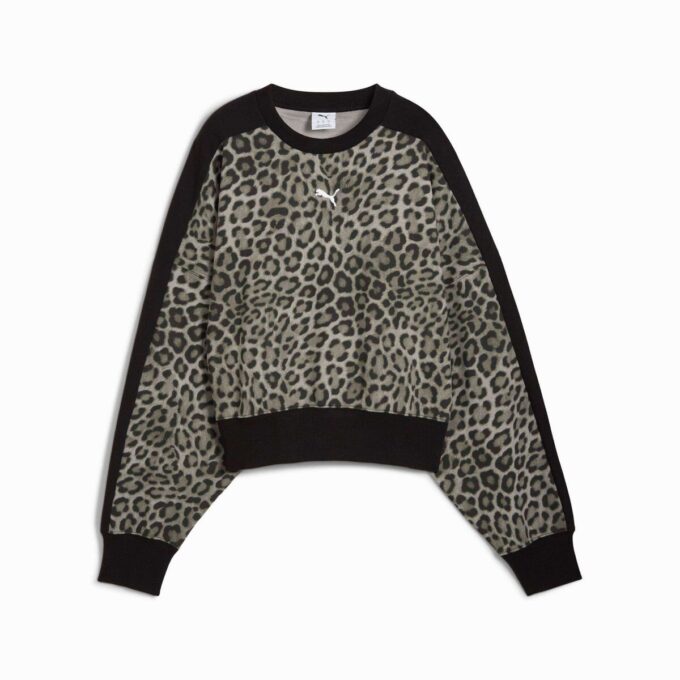 Sudadera de cuello redondo con estampado animal T7 Leopard Luxe para mujer Sudadera de cuello redondo con estampado animal T7 Leopard Luxe para mujer