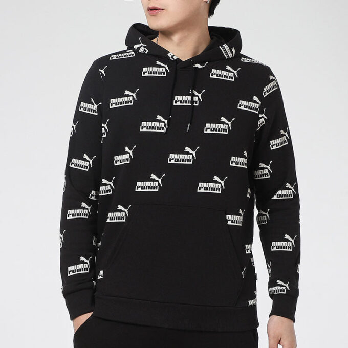 Sudadera deportiva informal con capucha y logo estampado para hombre, color negro