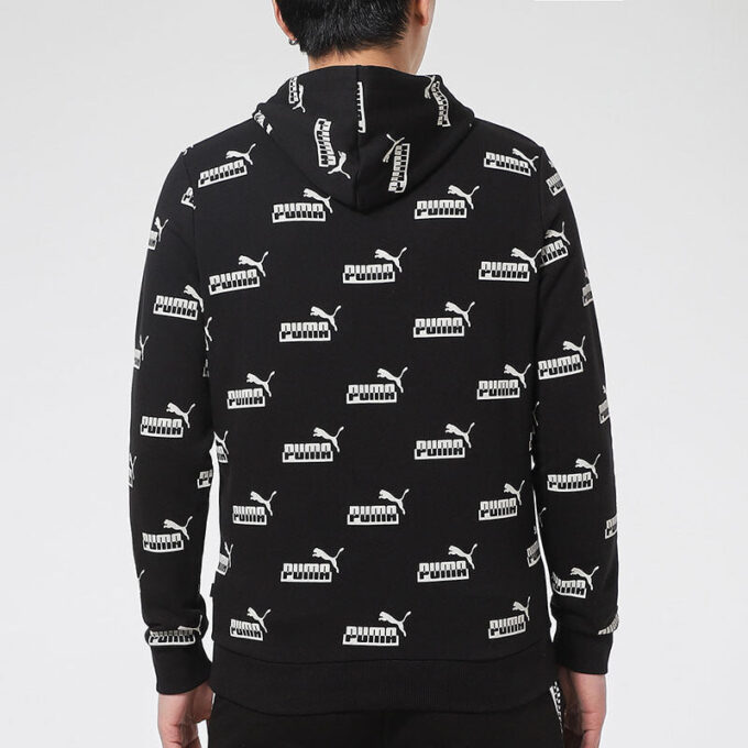Sudadera deportiva informal con capucha y logo estampado para hombre, color negro