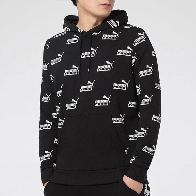 Sudadera deportiva informal con capucha y logo estampado para hombre, color negro