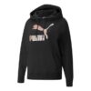 Sudadera deportiva informal con capucha y logo grande para mujer, color negro y rosa