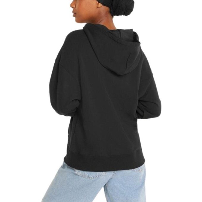 Sudadera deportiva informal con capucha y logo grande para mujer, color negro y rosa
