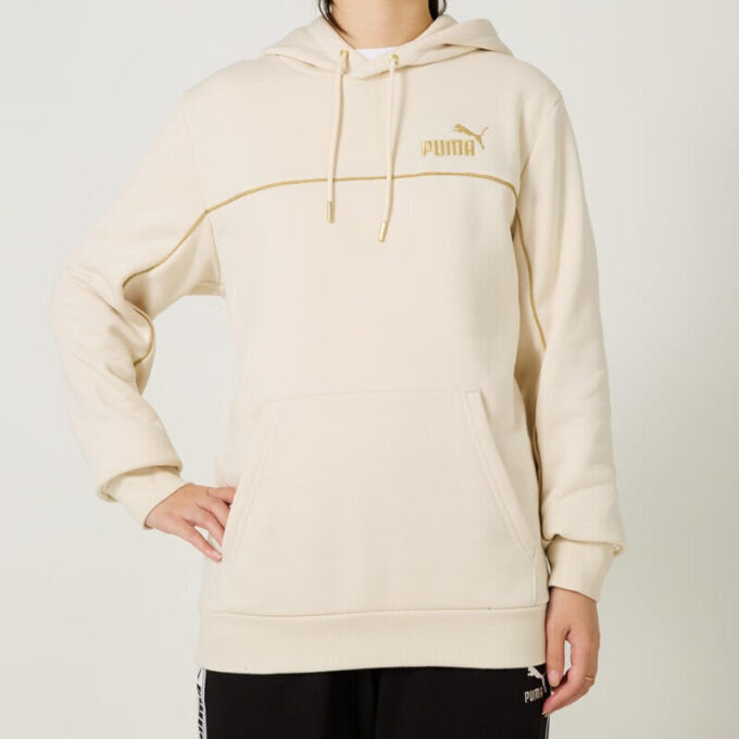 Sudadera deportiva Luxe Crew con logo bordado en beige