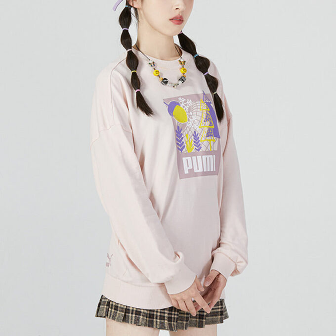 Sudadera rosa con cuello redondo y mangas abullonadas FF (mujeres)