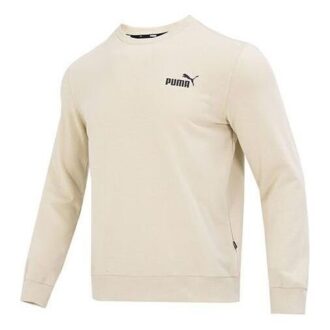 Suéter beige con cuello redondo y logo pequeño de Ess