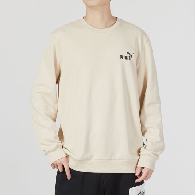 Suéter beige con cuello redondo y logo pequeño de Ess