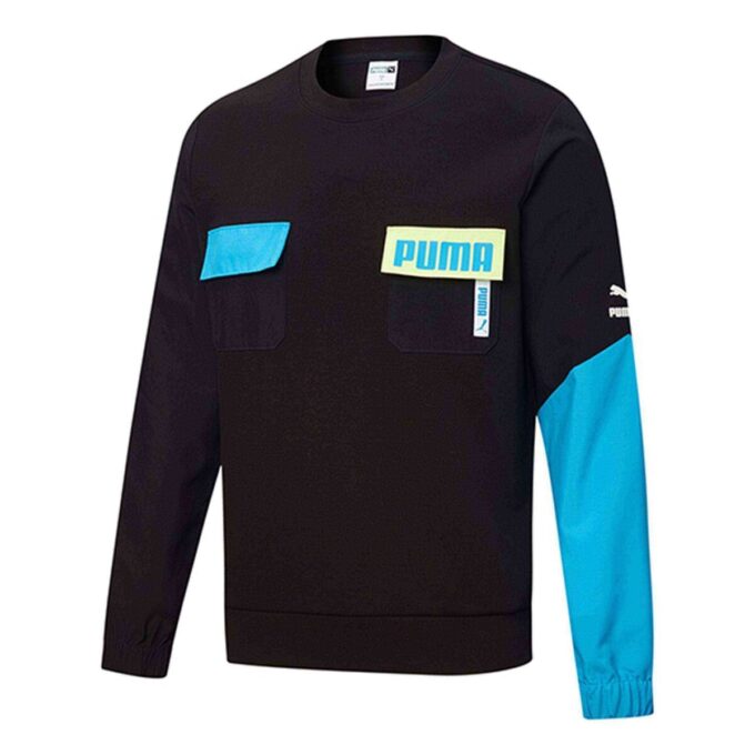 Suéter de cuello redondo con parches “Negro Azul”