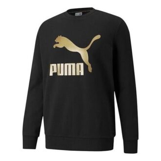 Suéter deportivo de cuello redondo con logo clásico en color bronce y logo grande en negro