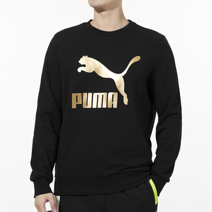 Suéter deportivo de cuello redondo con logo clásico en color bronce y logo grande en negro