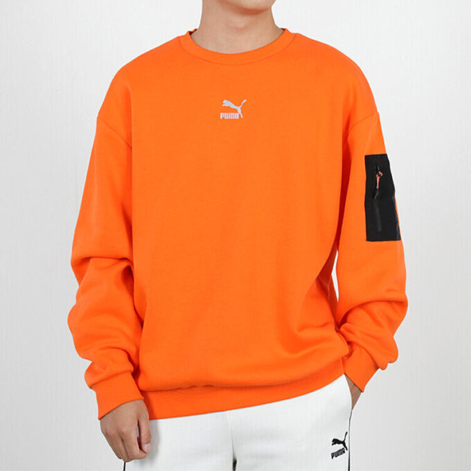 Suéter informal holgado de cuello redondo color naranja llama