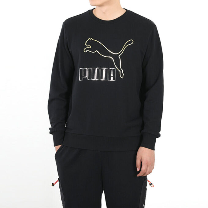 Suéter polar estampado clásico para hombre, negro y dorado