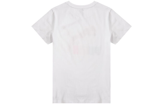 (WMNS) Camiseta clásica con logo de interés, informal, cuello redondo, manga corta, blanca
