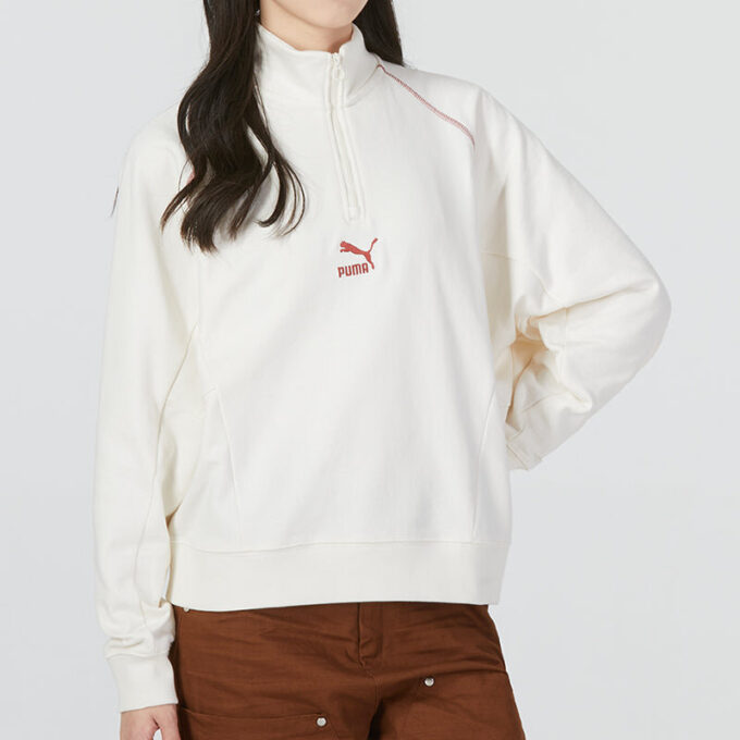 (WMNS) Camiseta de cuello redondo con media cremallera Das CC Graphic “Blanca”