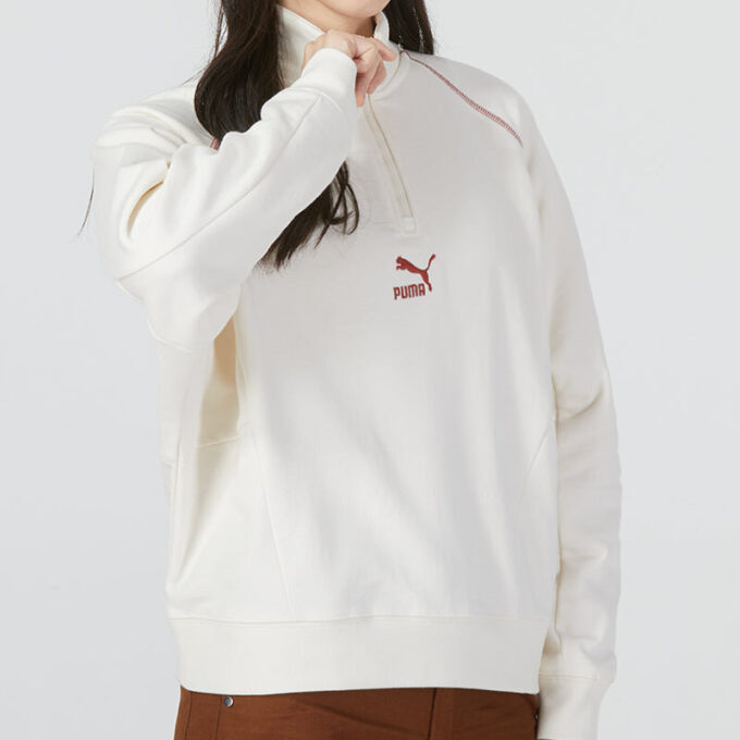 (WMNS) Camiseta de cuello redondo con media cremallera Das CC Graphic “Blanca”
