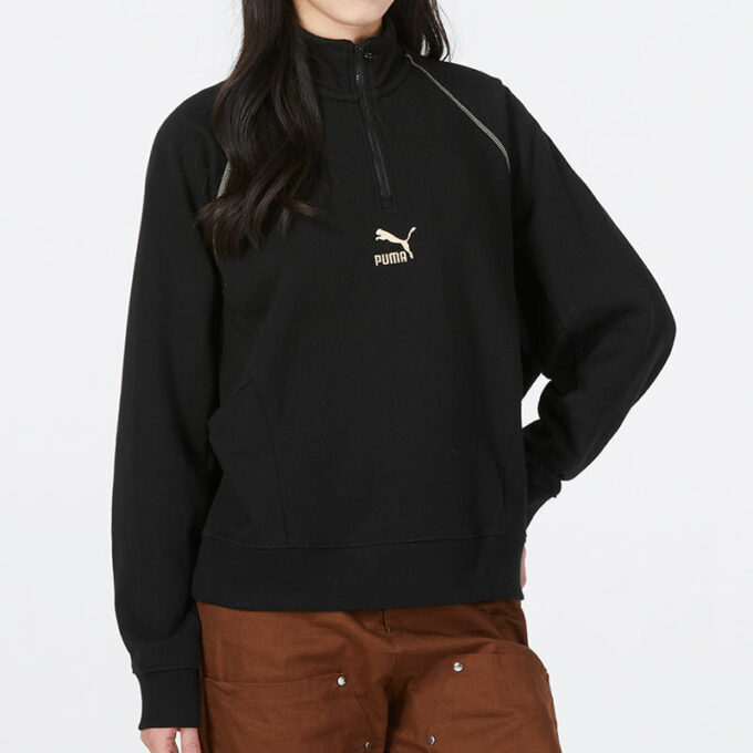 (WMNS) Camiseta de cuello redondo con media cremallera Das CC Graphic “Negro”