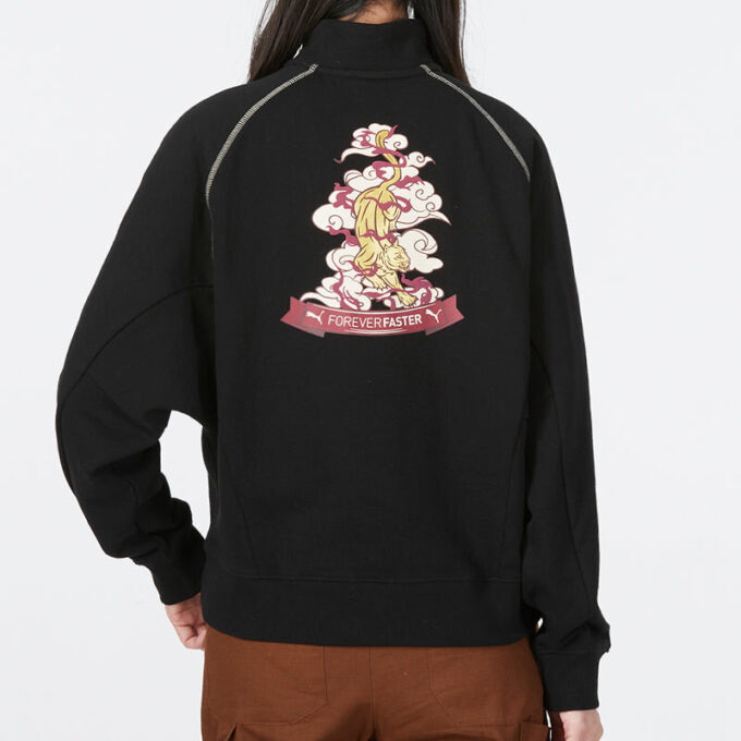 (WMNS) Camiseta de cuello redondo con media cremallera Das CC Graphic “Negro”