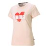 (WMNS) Camiseta deportiva con estampado de corazón y logo de amor, cuello redondo y manga corta, rosa y rojo