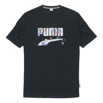 (WMNS) Camiseta deportiva informal de manga corta con estampado de letras en negro
