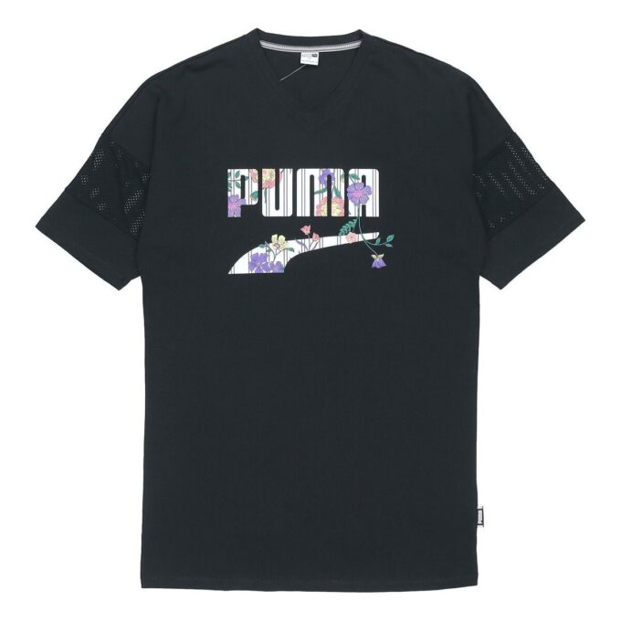 (WMNS) Camiseta deportiva informal de manga corta con estampado de letras en negro