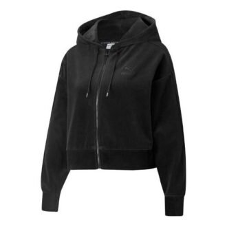 (WMNS) Chaqueta corta con capucha y cremallera bordada informal negra