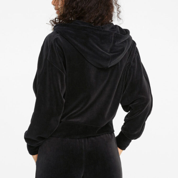 (WMNS) Chaqueta corta con capucha y cremallera bordada informal negra