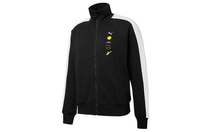 (WMNS) Chaqueta de cuello alto de punto con rayas distintivas, negra