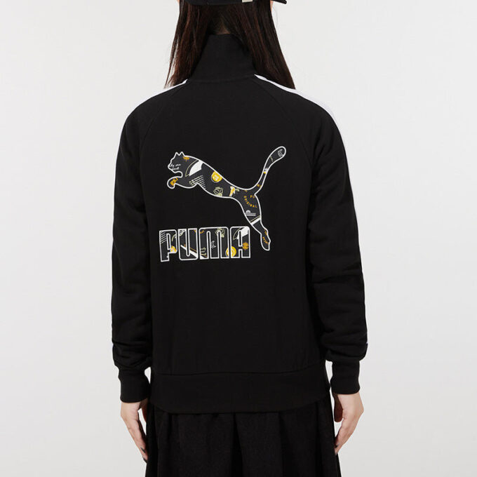 (WMNS) Chaqueta de cuello alto de punto con rayas distintivas, negra