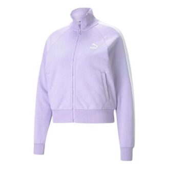 (WMNS) Chaqueta icónica T7 con cuello alto y logotipo bordado en morado