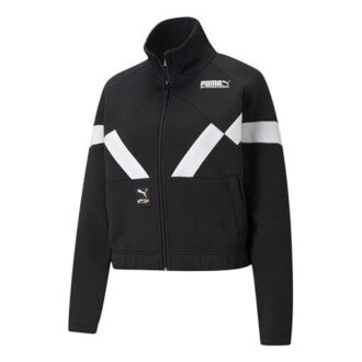 (WMNS) Chaqueta negra con cuello alto y estampado del logotipo Pi Dblknit