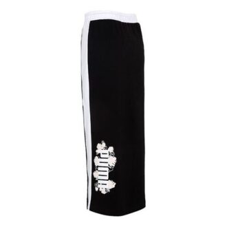 (WMNS) Falda larga de medio cuerpo con estampado de logotipo, color negro