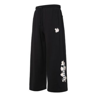 (WMNS) Pantalones casuales de punto con estampado de logotipo en negro