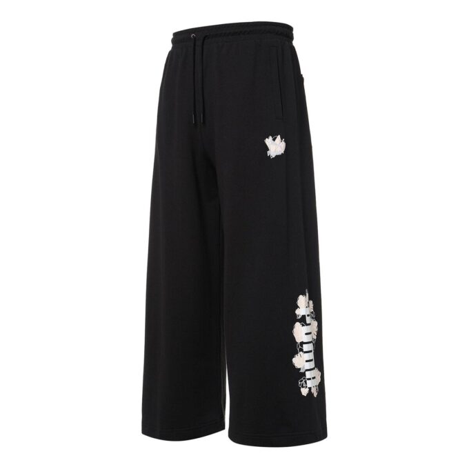 (WMNS) Pantalones casuales de punto con estampado de logotipo en negro