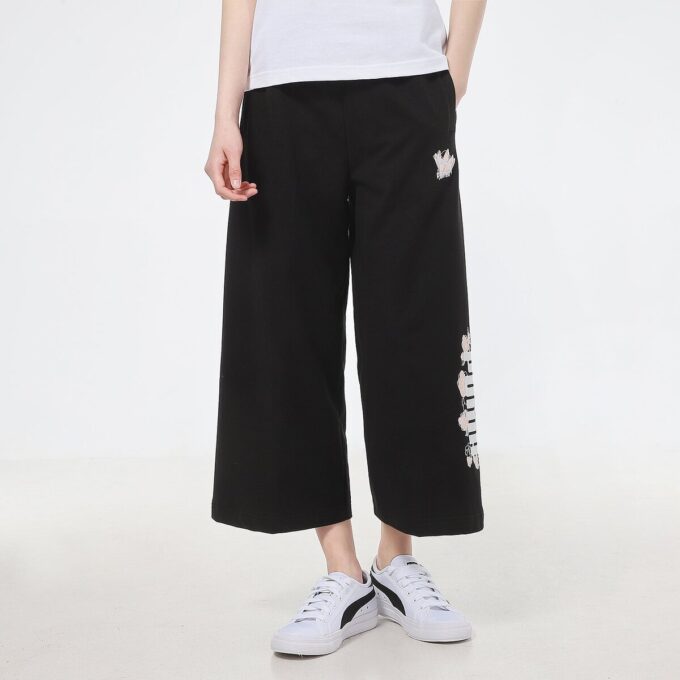 (WMNS) Pantalones casuales de punto con estampado de logotipo en negro