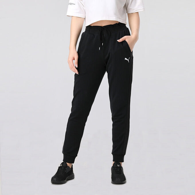 (WMNS) Pantalones deportivos casuales de punto con cordón estilo gato, color negro