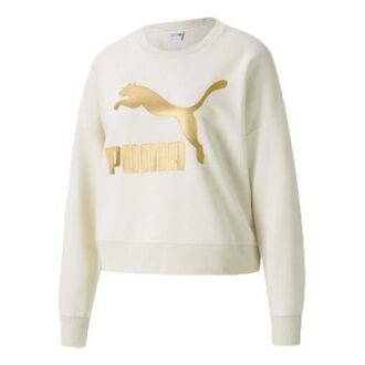 (WMNS) Sudadera clásica de cuello redondo con estampado de logotipo en color marfil