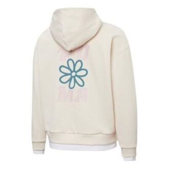 (WMNS) Sudadera con capucha blanca con estampado en capas y dos bolsillos falsos