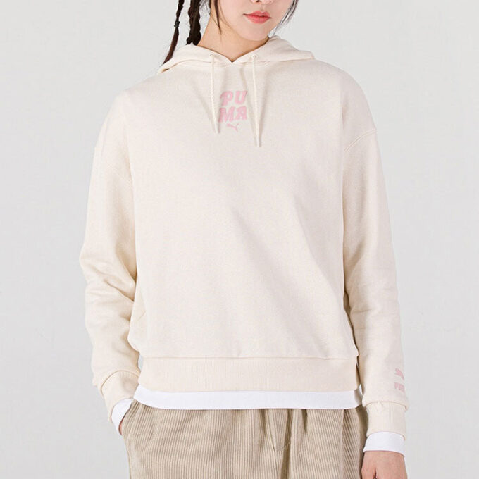 (WMNS) Sudadera con capucha blanca con estampado en capas y dos bolsillos falsos